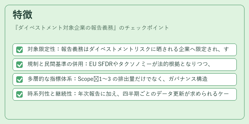 特徴（ダイベストメント対象企業の報告義務）の図解