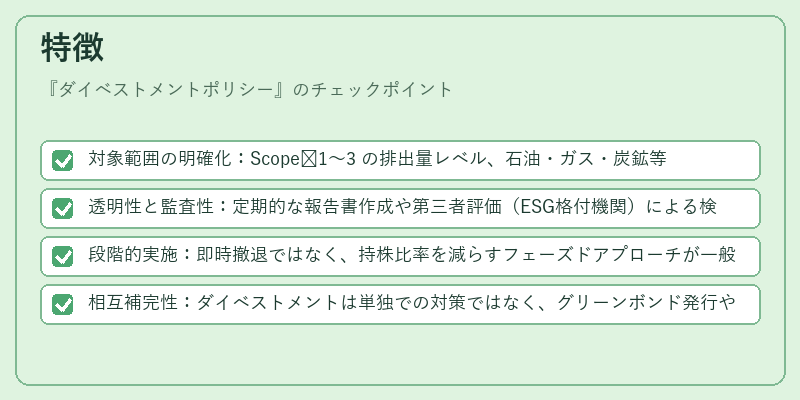 特徴(ダイベストメントポリシー)の図解