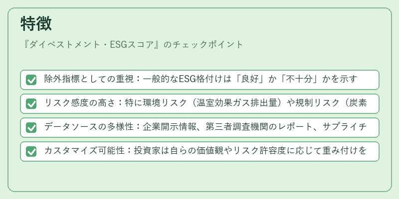 特徴(ダイベストメント・ESGスコア)の図解
