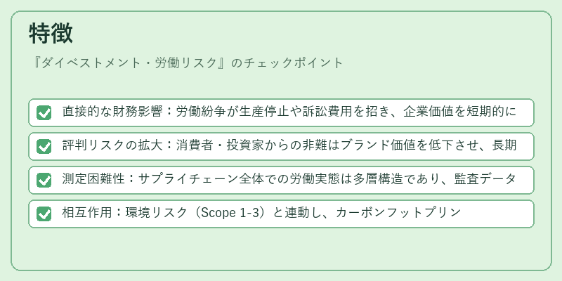 特徴（ダイベストメント・労働リスク）の図解