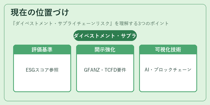 現在の位置づけ(ダイベストメント・サプライチェーンリスク)の図解