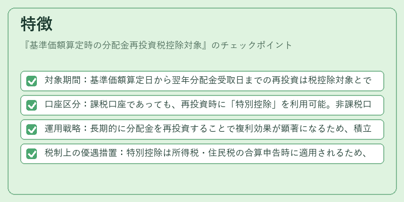 特徴（基準価額算定時の分配金再投資税控除対象）の図解