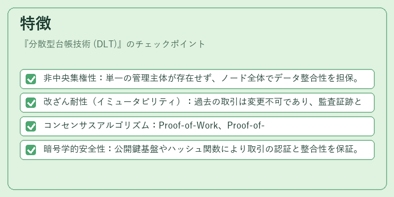 特徴（分散型台帳技術 (DLT)）の図解