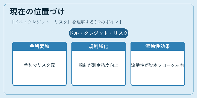 現在の位置づけ（ドル・クレジット・リスク）の図解