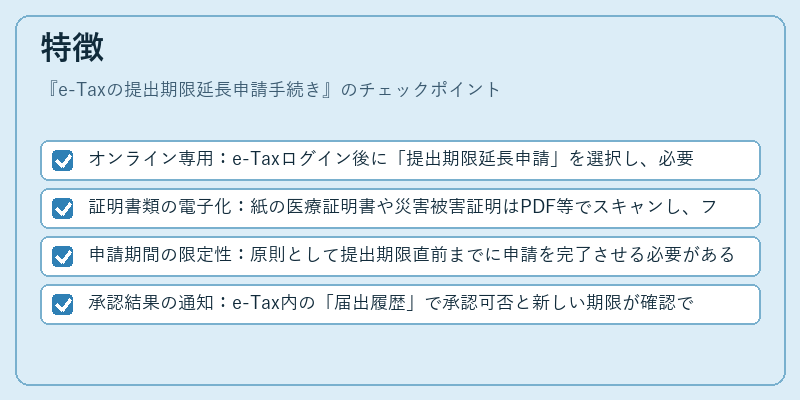 特徴（e-Taxの提出期限延長申請手続き）の図解