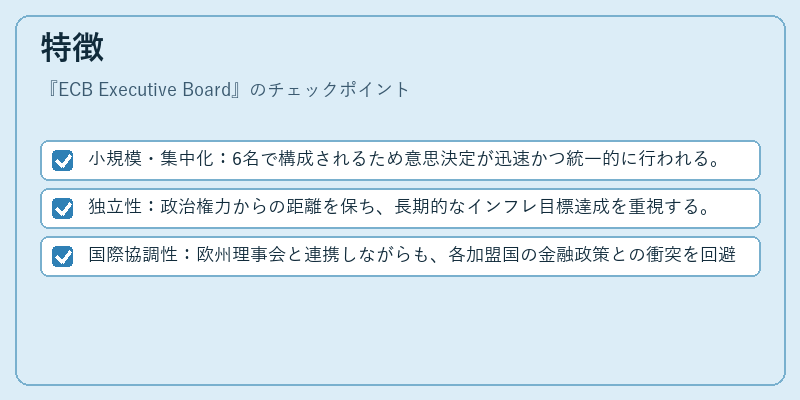 特徴（ECB Executive Board）の図解