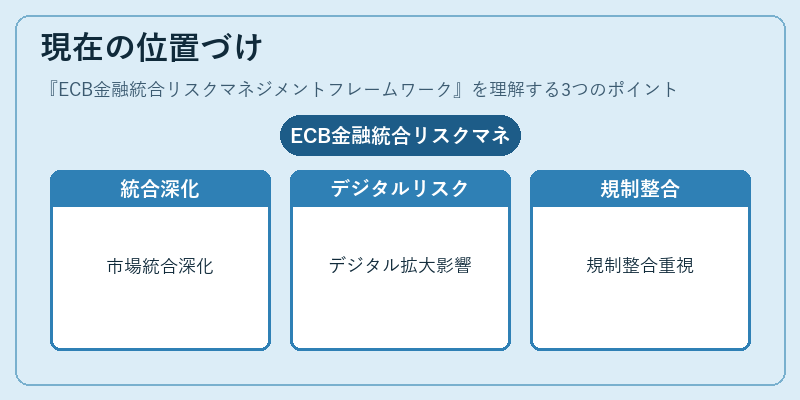 現在の位置づけ（ECB金融統合リスクマネジメントフレームワーク）の図解