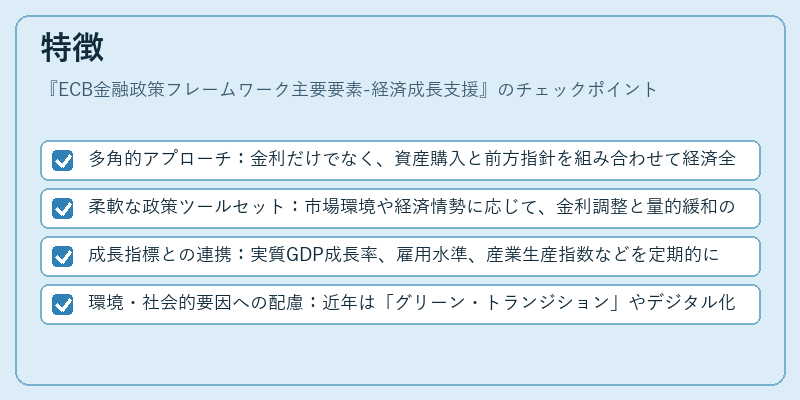 特徴（ECB金融政策フレームワーク主要要素-経済成長支援）の図解