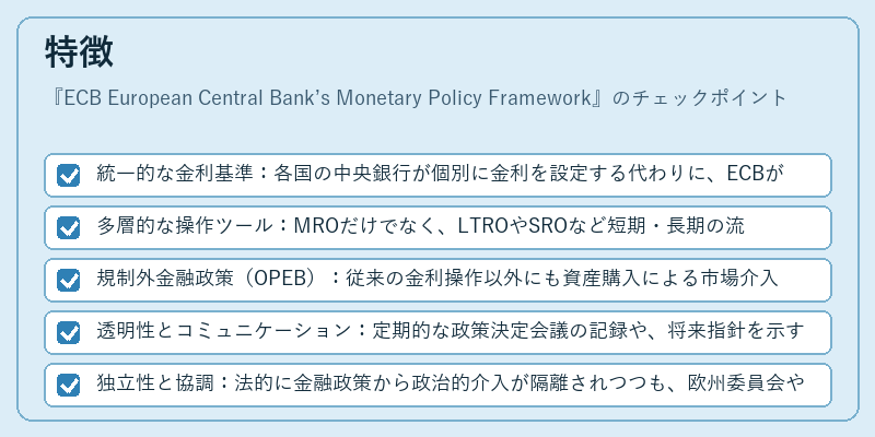 特徴（ECB European Central Bank’s Monetary Policy Framework）の図解