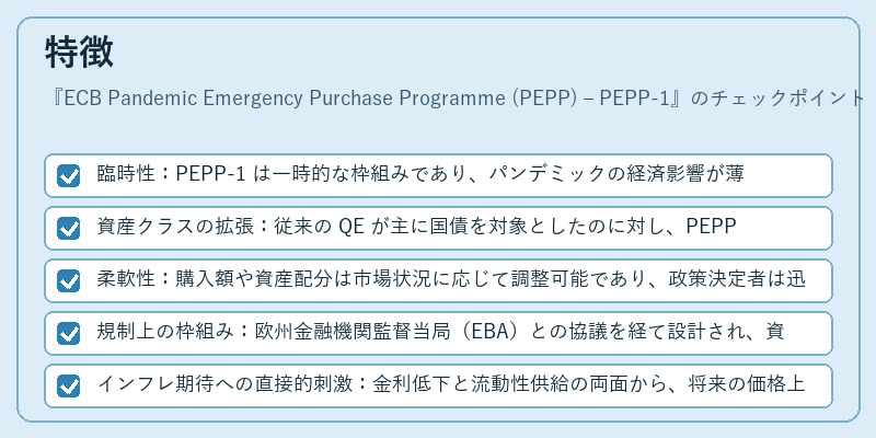 特徴（ECB Pandemic Emergency Purchase Programme (PEPP) – PEPP‑1）の図解