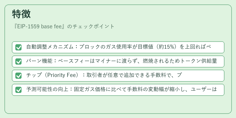 特徴（EIP-1559 base fee）の図解