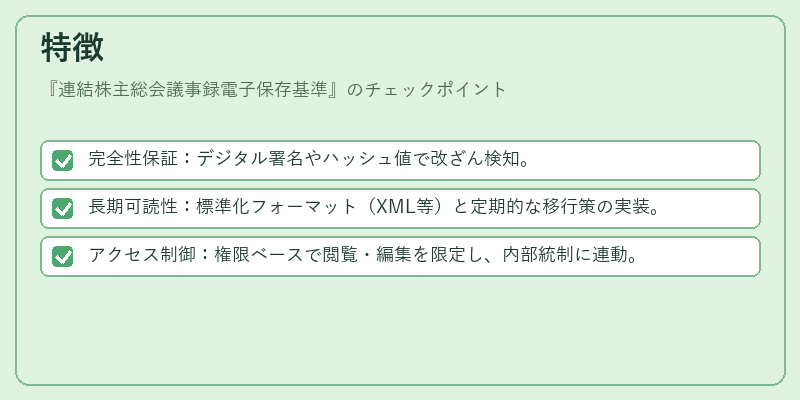 特徴（連結株主総会議事録電子保存基準）の図解