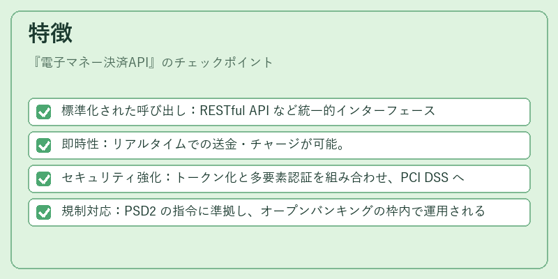 特徴（電子マネー決済API）の図解