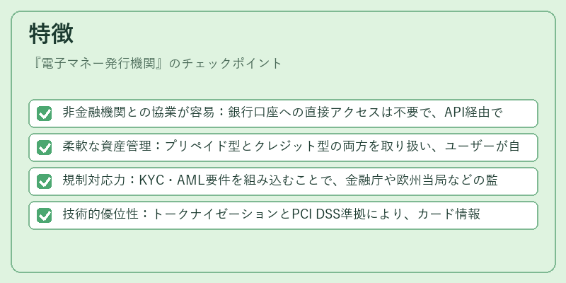 特徴（電子マネー発行機関）の図解