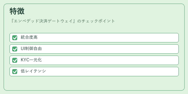 特徴（エンベデッド決済ゲートウェイ）の図解