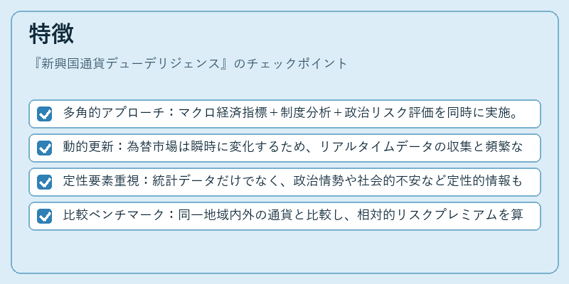 特徴（新興国通貨デューデリジェンス）の図解
