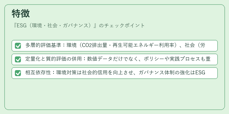 特徴(ESG(環境・社会・ガバナンス))の図解