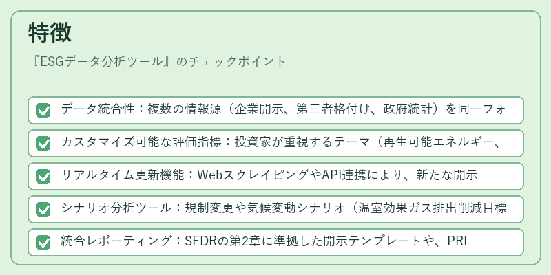 特徴（ESGデータ分析ツール）の図解