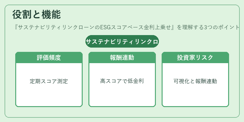 役割と機能（サステナビリティリンクローンのESGスコアベース金利上乗せ）の図解