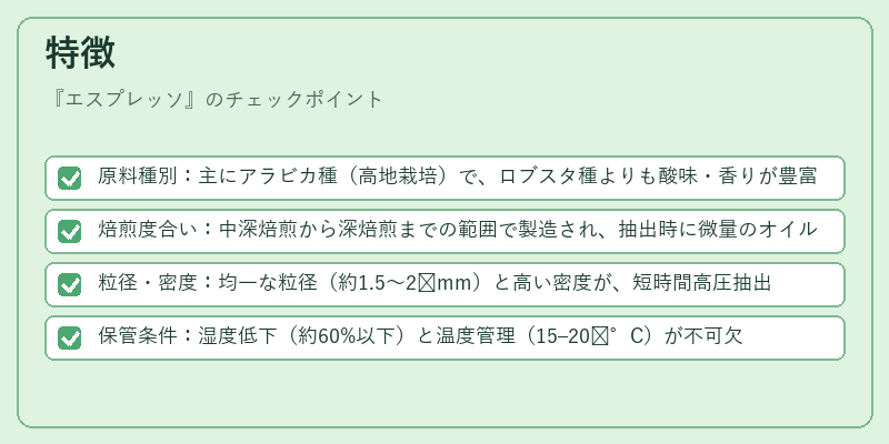 特徴（エスプレッソ）の図解