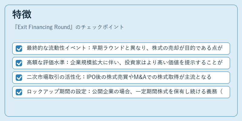 特徴（Exit Financing Round）の図解