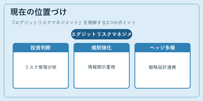 現在の位置づけ(エグジットリスクマネジメント)の図解