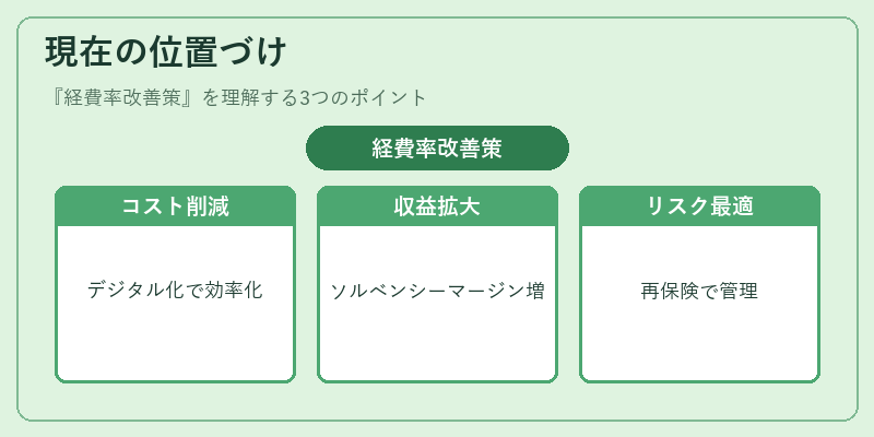 現在の位置づけ（経費率改善策）の図解