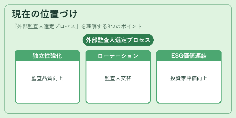 現在の位置づけ(外部監査人選定プロセス)の図解