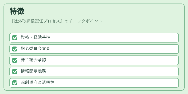 特徴（社外取締役選任プロセス）の図解