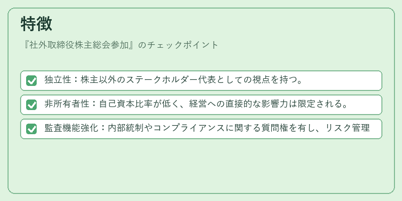 特徴（社外取締役株主総会参加）の図解