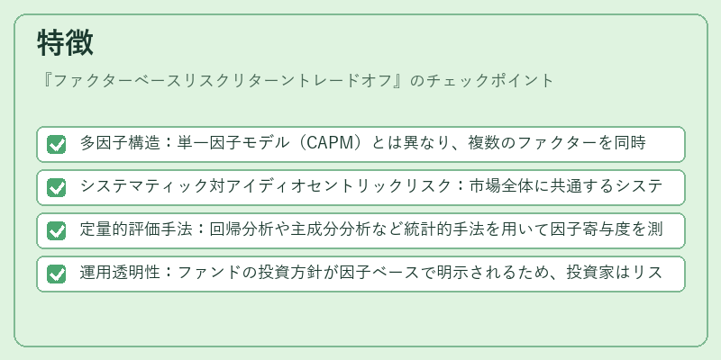 特徴（ファクターベースリスクリターントレードオフ）の図解