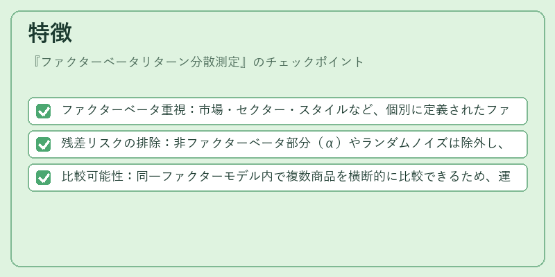 特徴（ファクターベータリターン分散測定）の図解