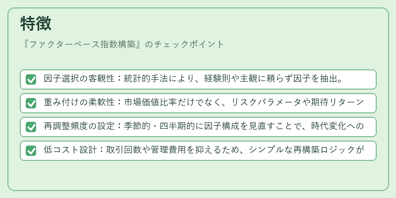 特徴（ファクターベース指数構築）の図解