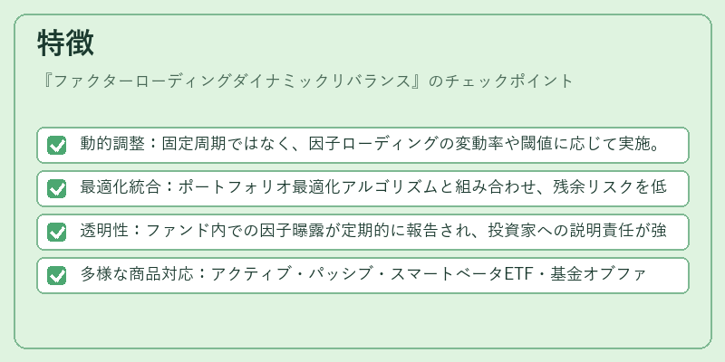 特徴（ファクターローディングダイナミックリバランス）の図解