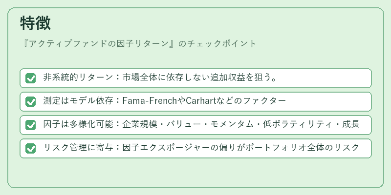 特徴（アクティブファンドの因子リターン）の図解