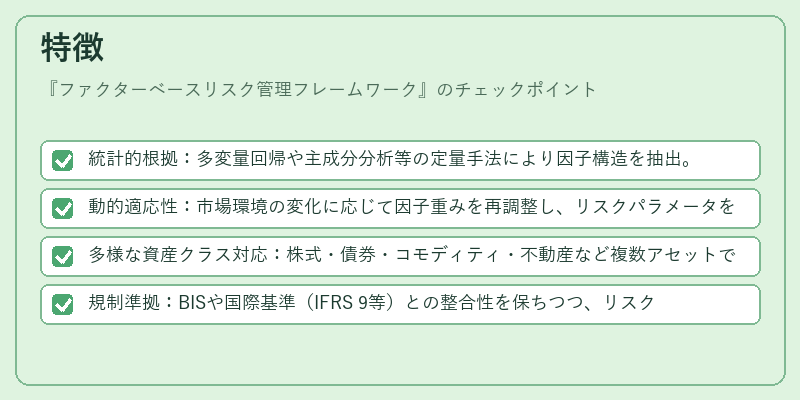 特徴（ファクターベースリスク管理フレームワーク）の図解