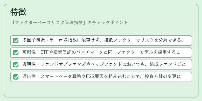 特徴（ファクターベースリスク管理指標）の図解