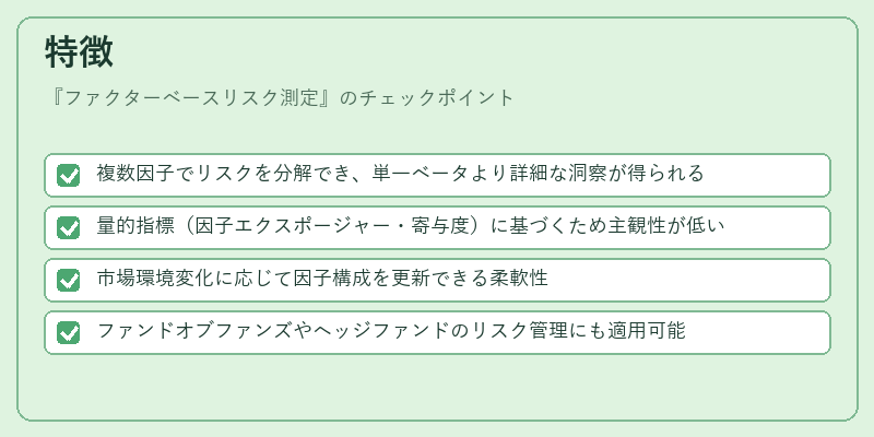 特徴（ファクターベースリスク測定）の図解