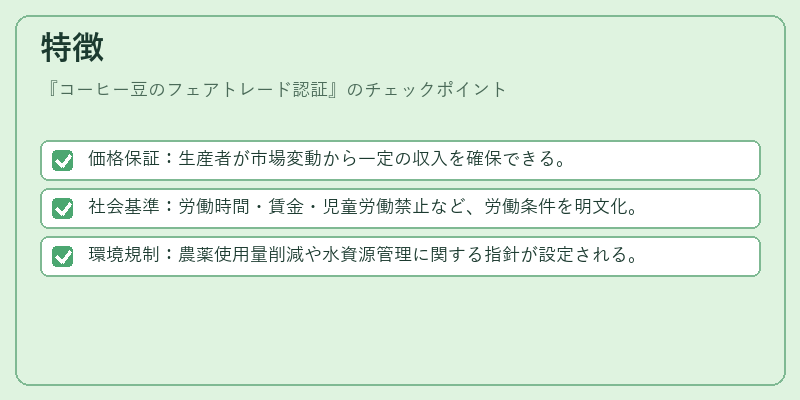 特徴(コーヒー豆のフェアトレード認証)の図解