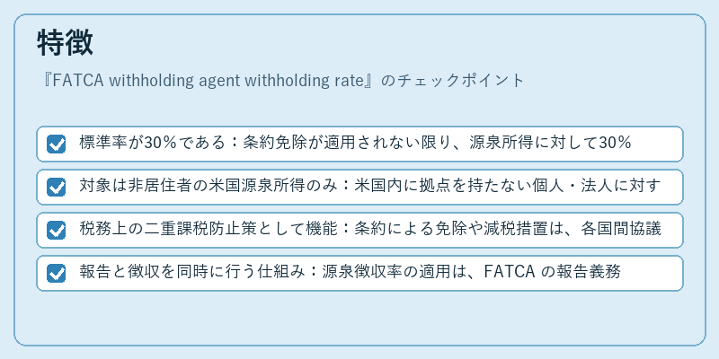 特徴（FATCA withholding agent withholding rate）の図解