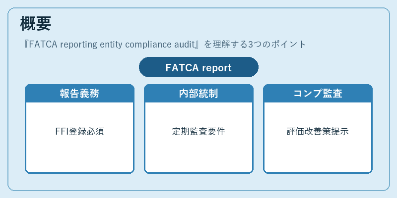 概要(FATCA reporting entity compliance audit)の図解
