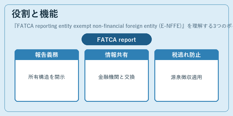 役割と機能(FATCA reporting entity exempt non-financial foreign entity (E-NFFE))の図解