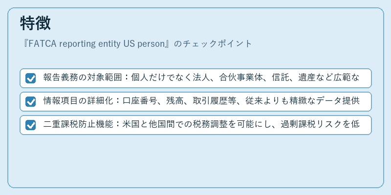 特徴（FATCA reporting entity US person）の図解