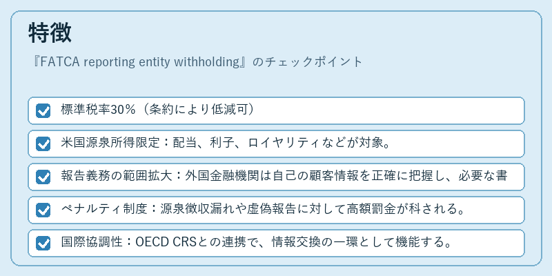 特徴（FATCA reporting entity withholding）の図解