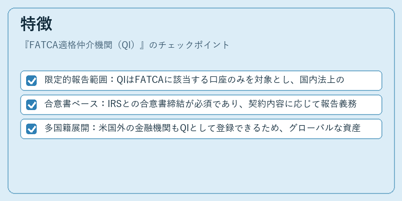 特徴（FATCA適格仲介機関（QI））の図解