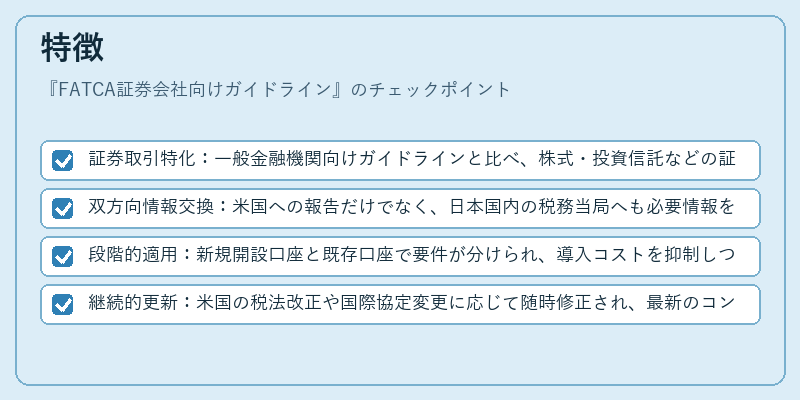 特徴（FATCA証券会社向けガイドライン）の図解