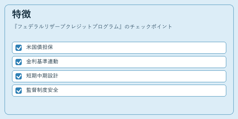 特徴(フェデラルリザーブクレジットプログラム)の図解