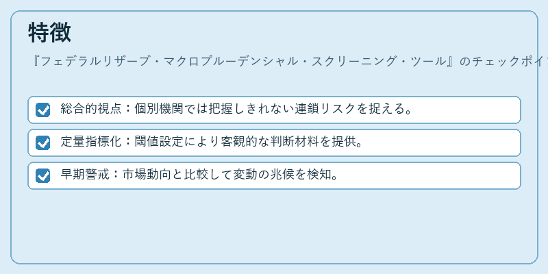 特徴(フェデラルリザーブ・マクロプルーデンシャル・スクリーニング・ツール)の図解