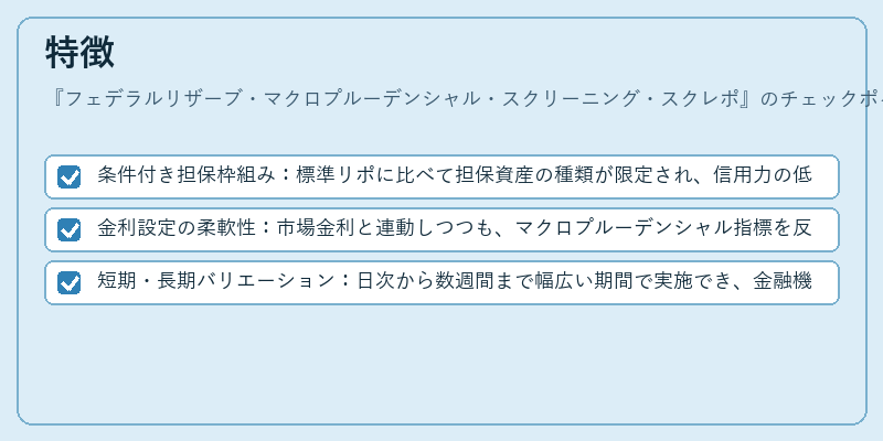 特徴（フェデラルリザーブ・マクロプルーデンシャル・スクリーニング・スクレポ）の図解