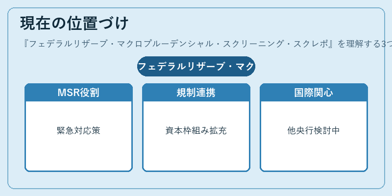 現在の位置づけ（フェデラルリザーブ・マクロプルーデンシャル・スクリーニング・スクレポ）の図解